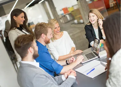 Business professionals collaborating in a modern office setting